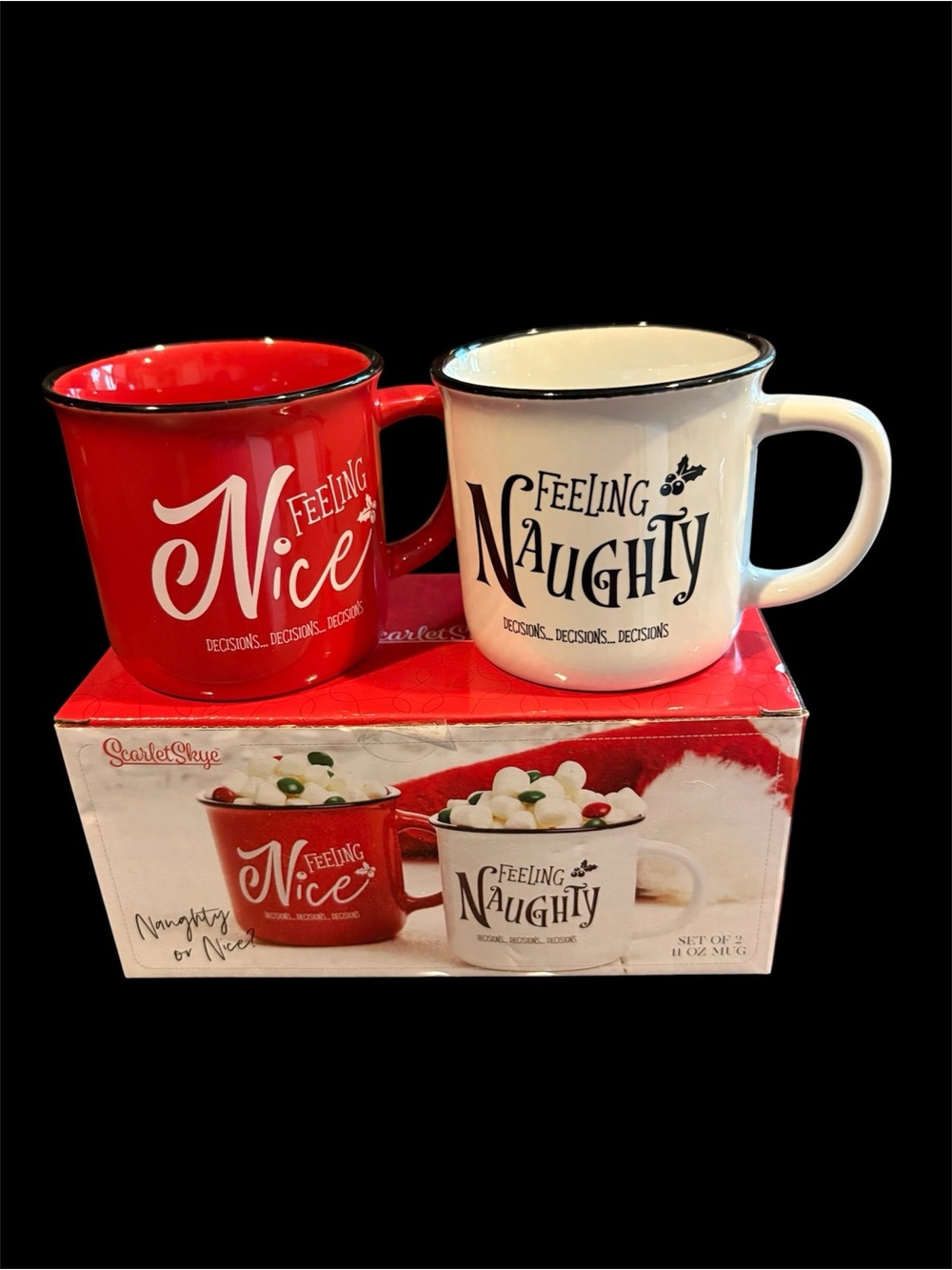 'Feeling Nice' Red & 'Feeling Naughty' White Mug Set